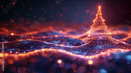 Wireframe Christmas tree shape. Abstract holiday 3D render. photo
