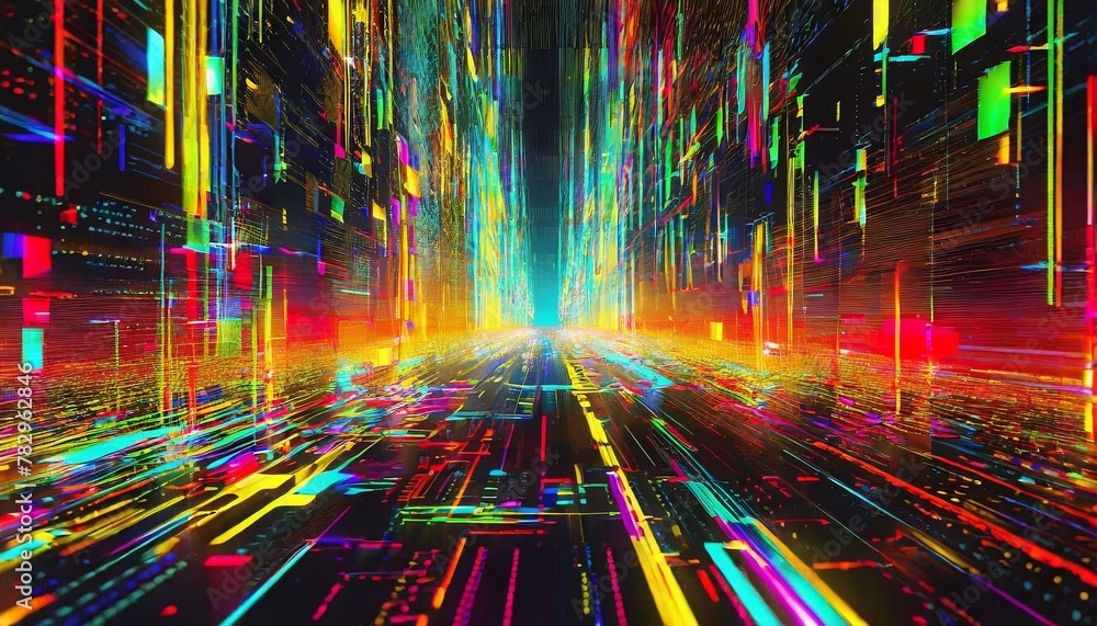 Abstract lines and shapes converging in perspective using primary ...