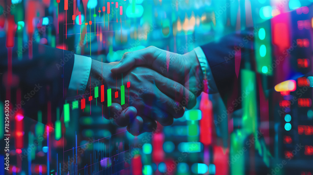 Abstract design art concept, financial business collage, stock market and finance, hands shaking each other Abstract design art concept, financial business collage, stock market and finance, hands shaking each other