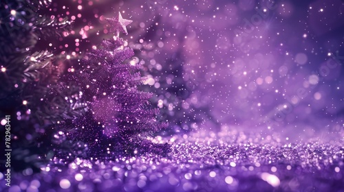 A unique purple Christmas tree standing in a snow-covered field, perfect for holiday designs