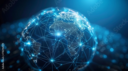 Global Connectivity: A 3D vector illustration of a globe with digital network lines