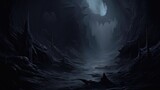 Mysterious Dark Cave Landscape with Icy Stalactites