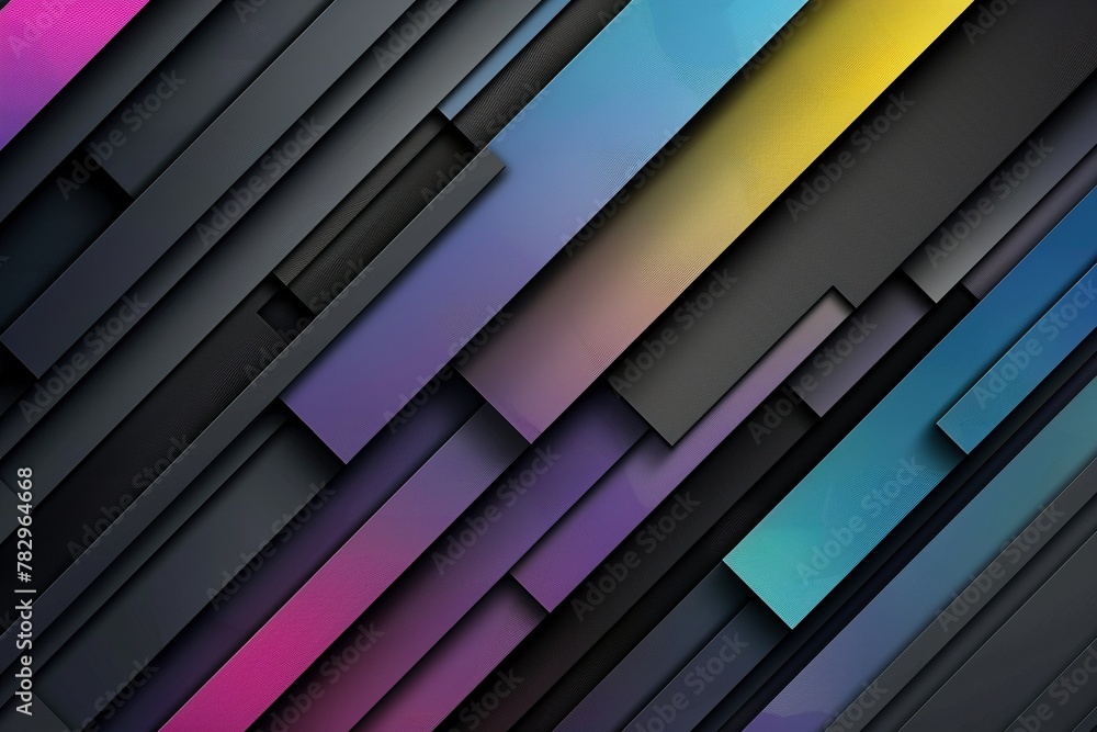 Obraz premium Bold, geometric shapes in contrasting black, yellow, and purple create a striking abstract background.