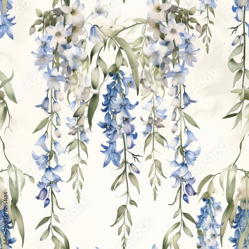 Elegant Wisteria Flowers Draping Seamless Pattern Design