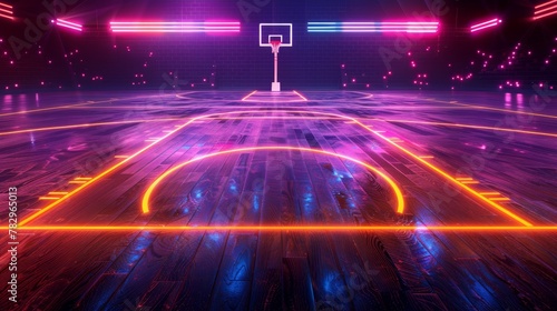 Wallpaper Mural Glowing Neon Basketball: A 3D vector illustration of a basketball court Torontodigital.ca