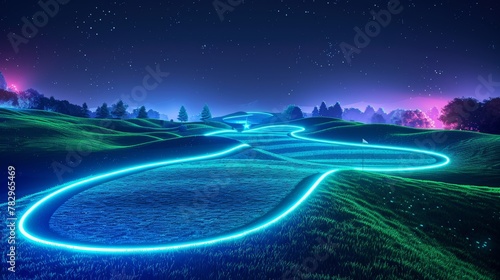 Glowing neon golf: A 3D vector illustration of a neon green and blue