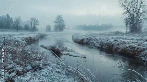Small River at Very Cold Morning.AI generated