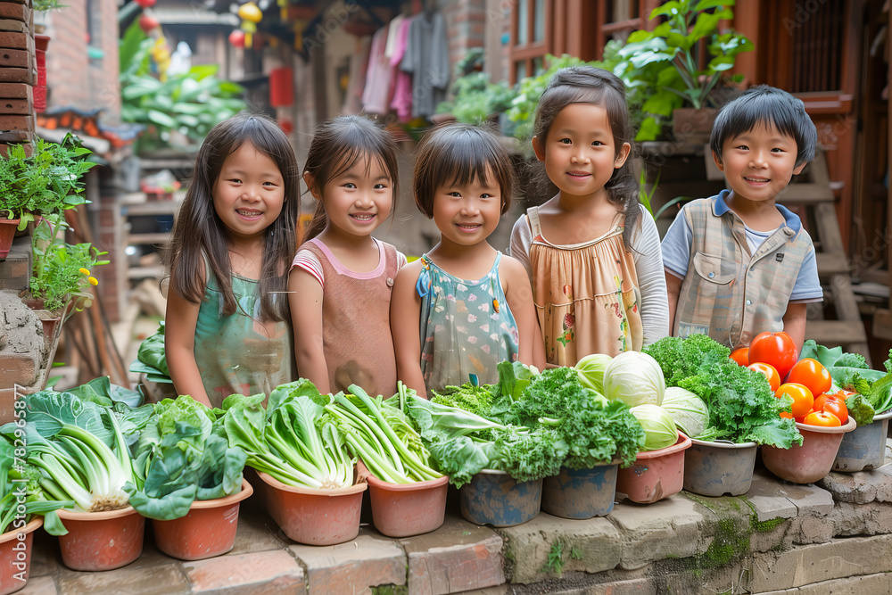 Children and community garden harvest