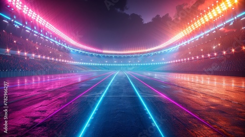 Glowing Neon Surfing: A 3D vector illustration of a futuristic sports arena