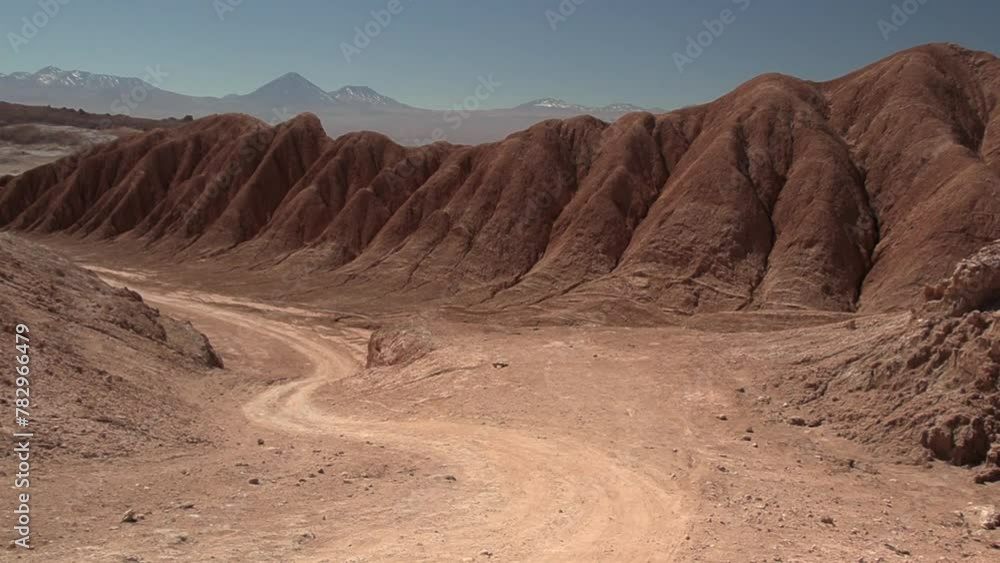 Beautiful view of the trail in the middle of cliffs in the Atacama Desert Beautiful view of the trail in the middle of cliffs in the Atacama Desert
