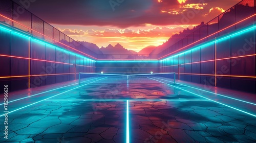 Glowing neon tennis field: A 3D vector illustration of a tennis court