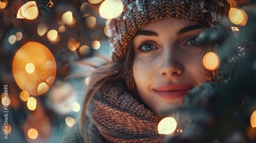 A woman wearing a knitted hat and scarf, suitable for winter fashion concepts