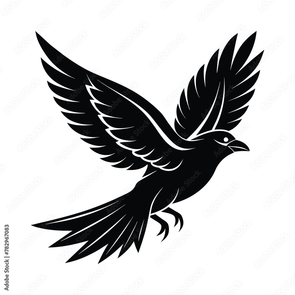 A silhouette flying bird black and white logo vector clip art