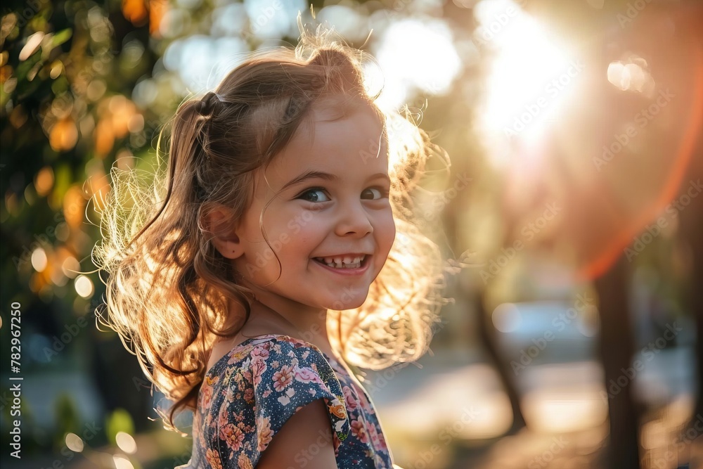 Portrait of a beautiful little girl in the park at sunset. Portrait of a beautiful little girl in the park at sunset.