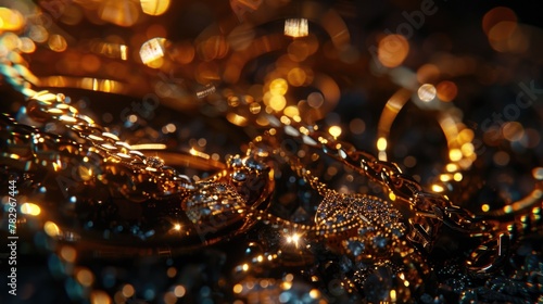 A close-up shot of various jewelry items on a table. Ideal for fashion or luxury themes