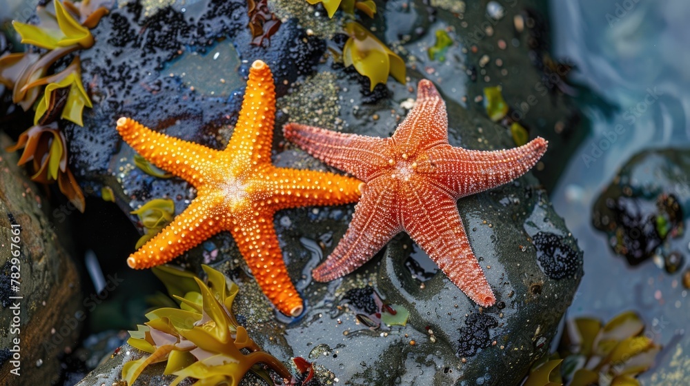 Vibrant Starfish Clinging to Rocky Shoreline in Tidal World Vibrant Starfish Clinging to Rocky Shoreline in Tidal World