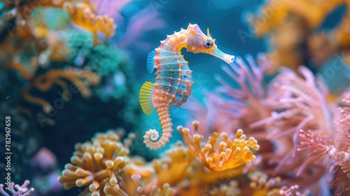 Ethereal Seahorse Adrift Amidst Vibrant Coral Gardens Unveiling the Hidden Wonders of the Underwater Realm © Intelligent Horizons