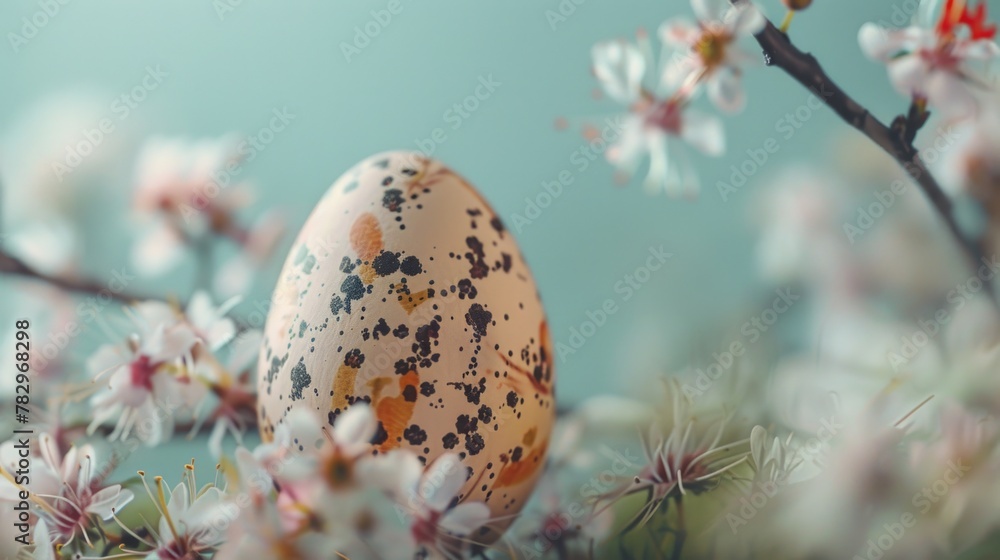 A colorful painted egg resting on a tree branch, suitable for Easter decorations