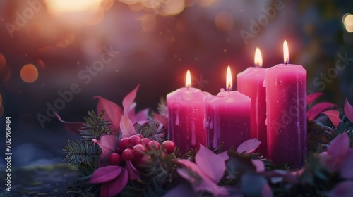 Pink candles arranged on a table  suitable for home decor or event planning