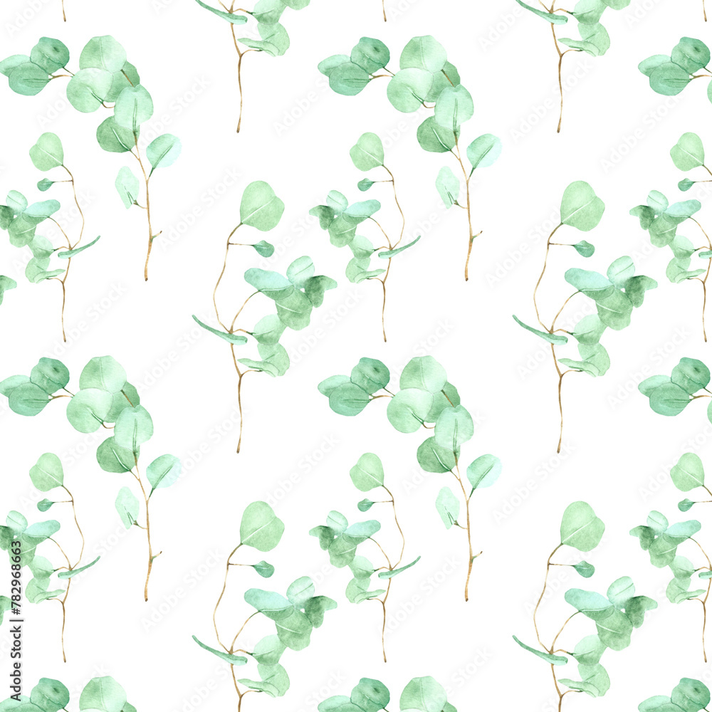 Watercolor seamless pattern. Design with leaves eucalyptus, herbs. botanic Template Watercolor seamless pattern. Design with leaves eucalyptus, herbs. botanic Template