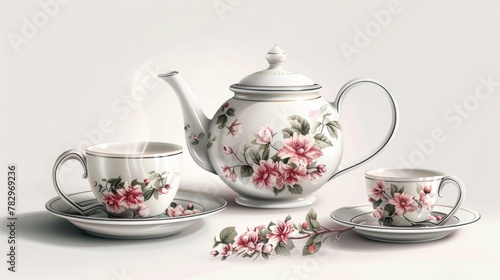 Tea set on table, suitable for kitchen or restaurant themes
