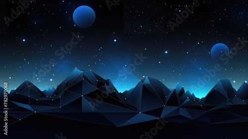 Tranquil Digital Art Landscape with Mountains and Planets at Night