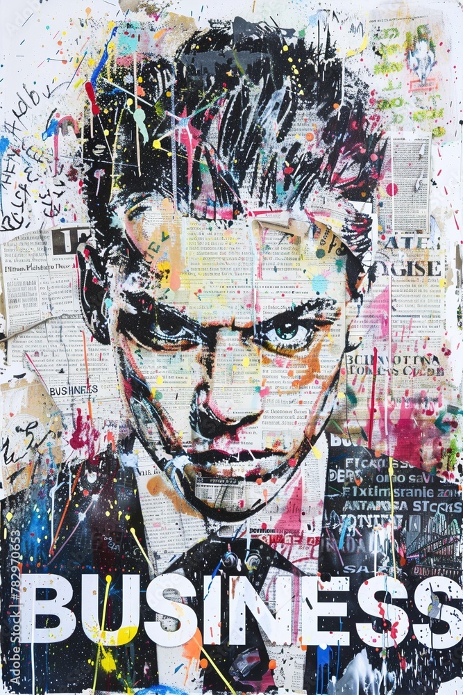 Obraz premium graffiti style business poster with business person in the middle