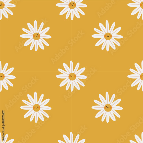 Flower vector ilustration seamless patern.Yellow background.Great for textile,fabric,wrapping paper,and any print.