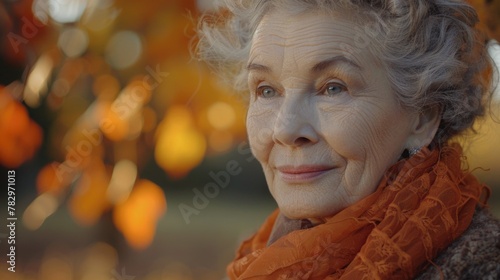Portrait of an older woman wearing a scarf, suitable for lifestyle and fashion concepts