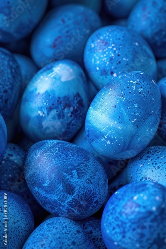 Close up of a bunch of blue eggs, perfect for Easter designs