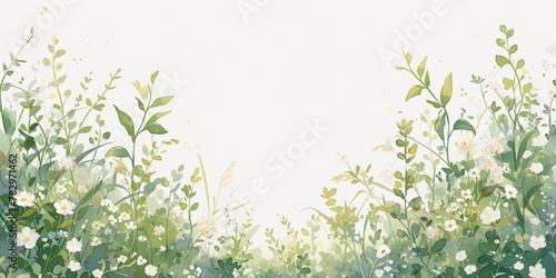 Watercolor illustration, simple flat style, light green and white color scheme