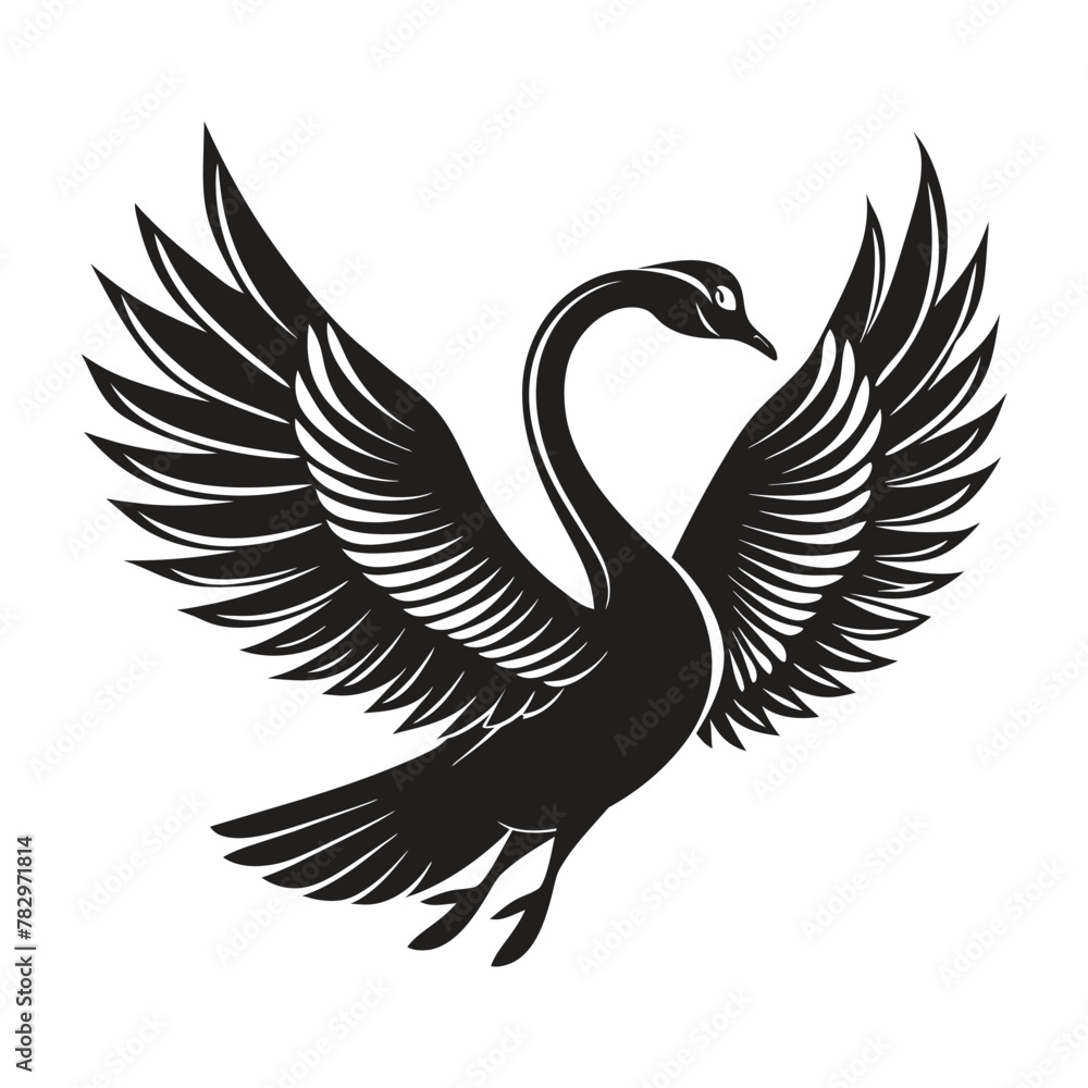 Obraz premium A silhouette flying bird swan black and white logo vector clip art