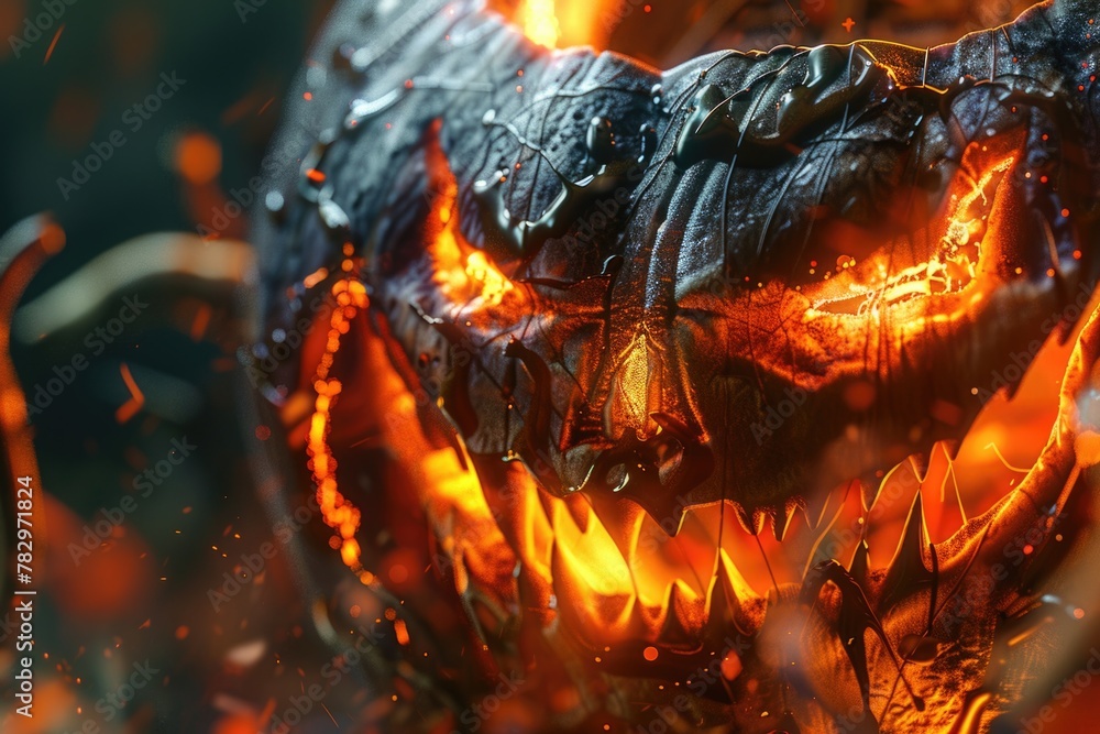A close-up image of a burning pumpkin head. Suitable for Halloween themes A close-up image of a burning pumpkin head. Suitable for Halloween themes