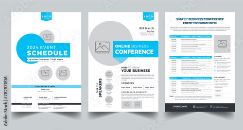 Online Business Conference, Event Schedule layout design template with unique design style concept	
