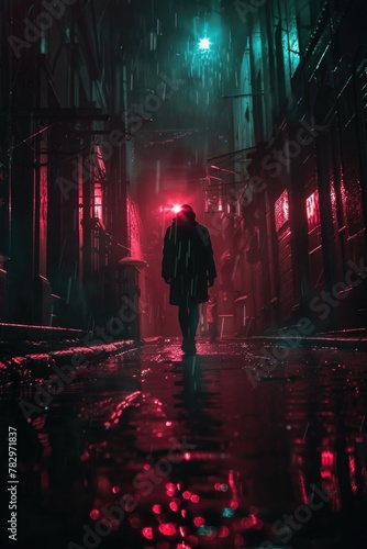 Person walking in the rain at night. Suitable for weather or urban lifestyle concepts