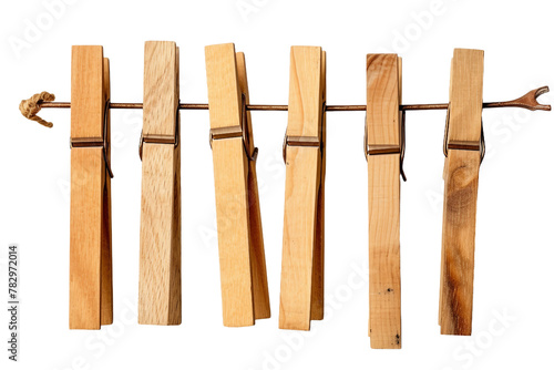 Whimsical Wooden Clothes Pin Clothes Line. On Transparent Background.