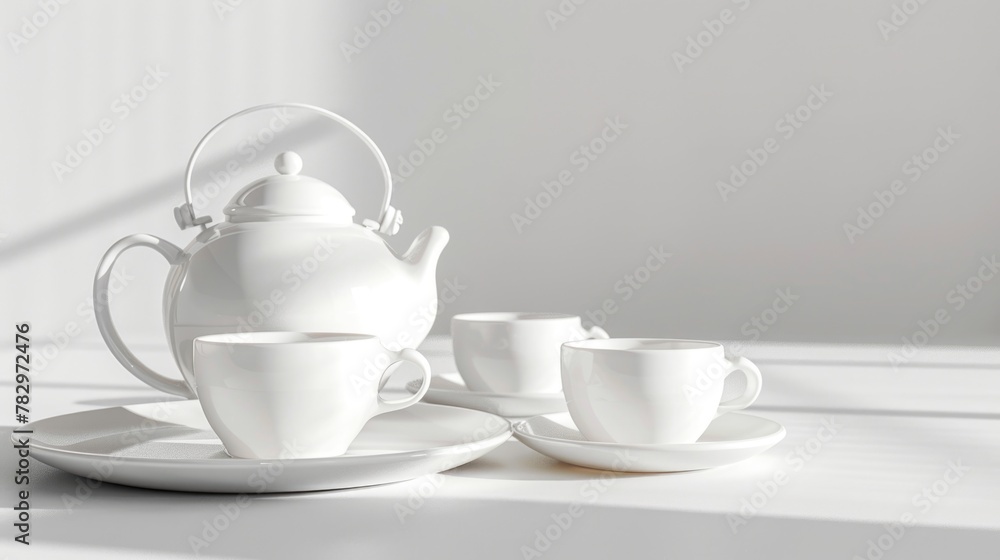White tea pot and two cups on a table. Perfect for kitchen or tea related designs White tea pot and two cups on a table. Perfect for kitchen or tea related designs