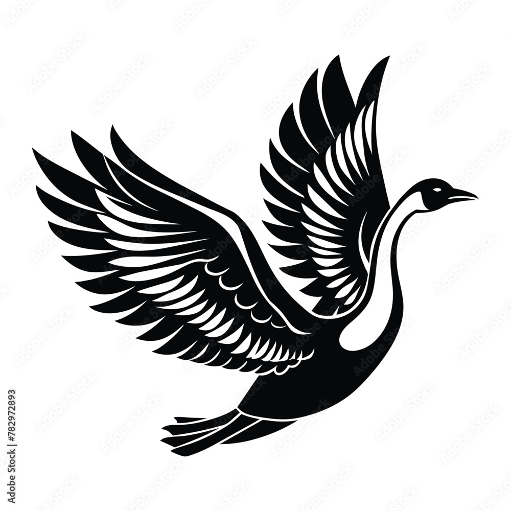 Obraz premium A silhouette flying bird swan black and white logo vector clip art