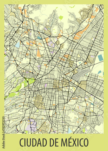 Poster map art of Mexico City  Mexico