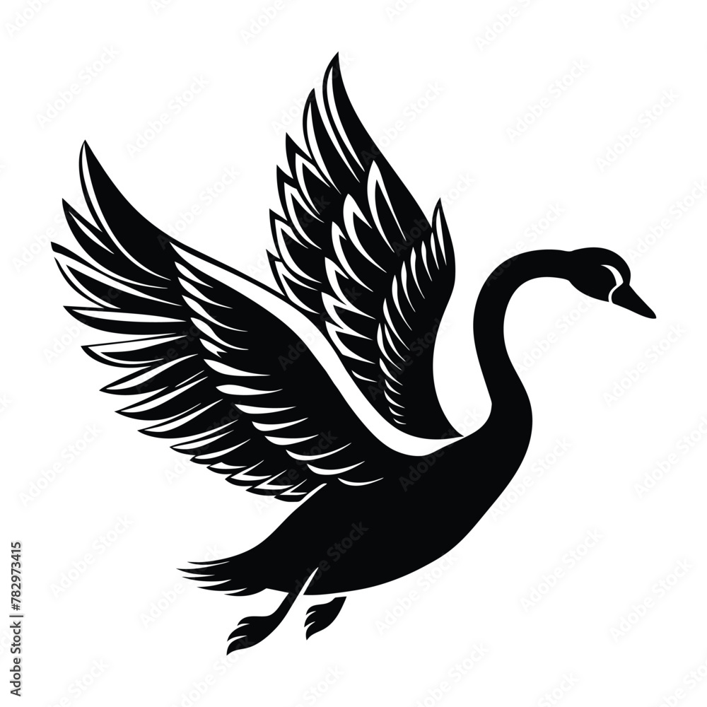 A silhouette flying bird swan black and white logo vector clip art A silhouette flying bird swan black and white logo vector clip art