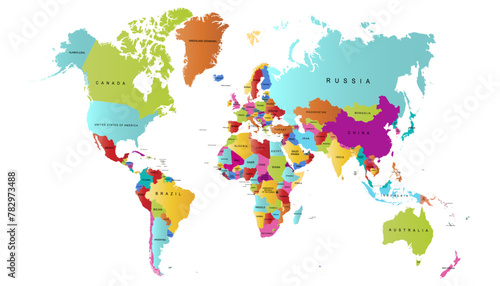 Fototapeta Naklejka Na Ścianę i Meble -  World map. Modern color vector map. Silhouette map	