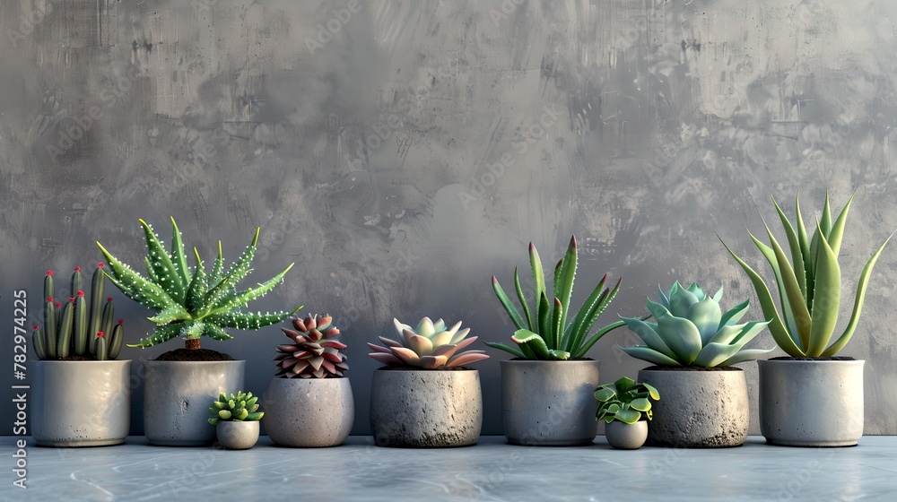 Assortment of Potted Succulents on a Concrete Background. Perfect for Modern Home Decor. Ideal for Indoor Gardening Enthusiasts. AI Assortment of Potted Succulents on a Concrete Background. Perfect for Modern Home Decor. Ideal for Indoor Gardening Enthusiasts. AI