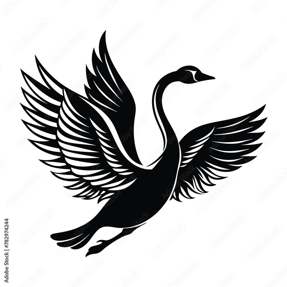 Obraz premium A silhouette flying bird swan black and white logo vector clip art