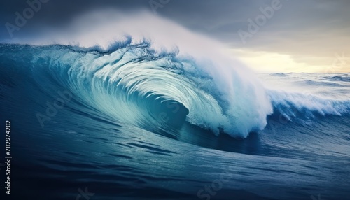 Beautiful reflection on the wave. Powerful storm surge wave before gurgling and foaming, ocean wave panoramic background
