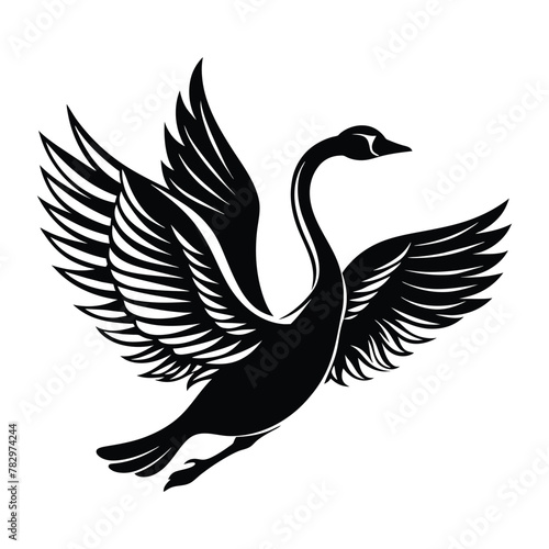 Fototapeta Naklejka Na Ścianę i Meble -  A silhouette flying bird swan black and white logo vector clip art