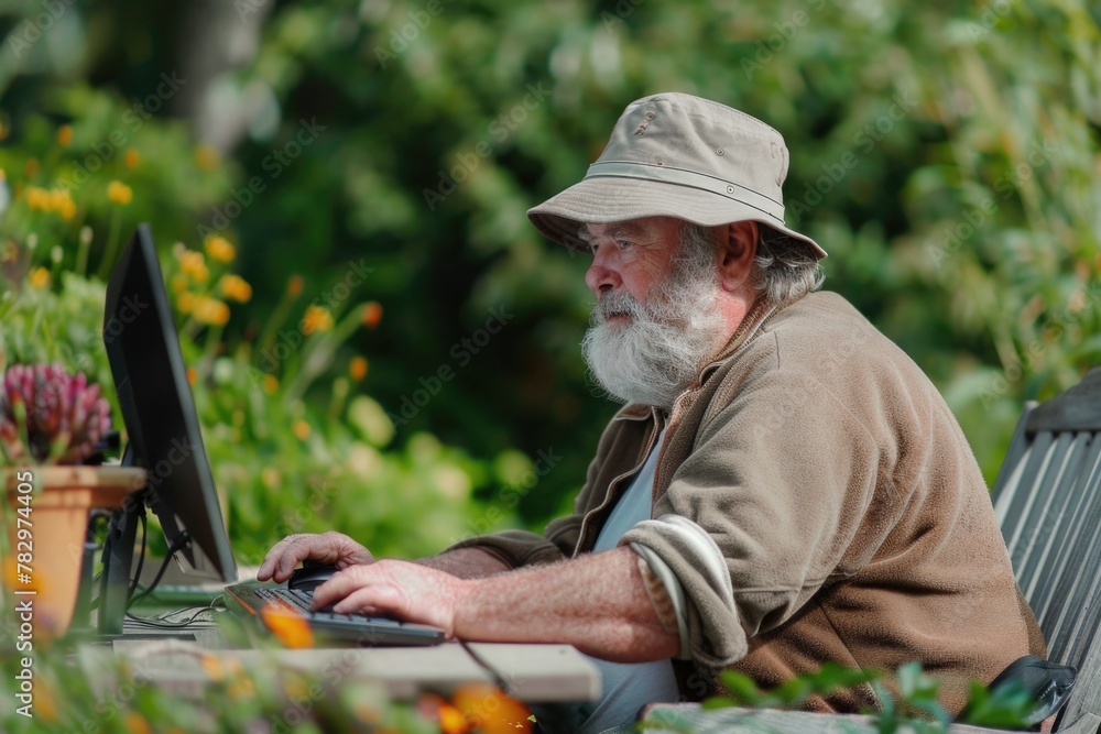 A man sitting at a table using a laptop computer. Suitable for business and technology concepts A man sitting at a table using a laptop computer. Suitable for business and technology concepts