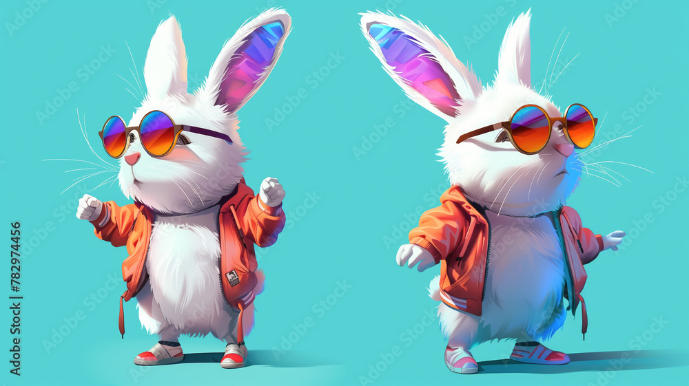 Stylish White Rabbit using sunglasses 1 character concept Generative AI