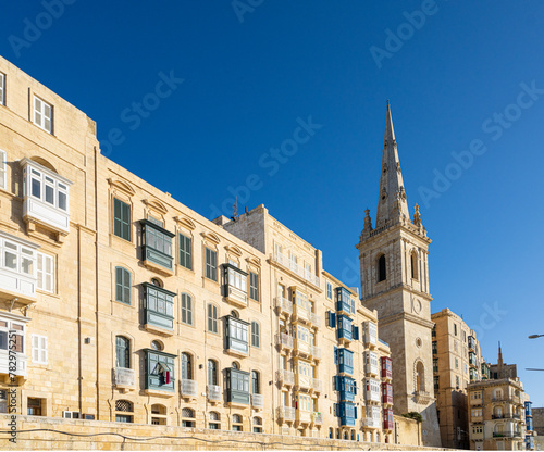 old typical wooden balconies in Valletta, Malta