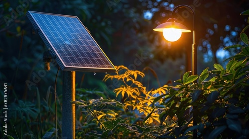 Solar photovoltaic powered street lamp AI generated
