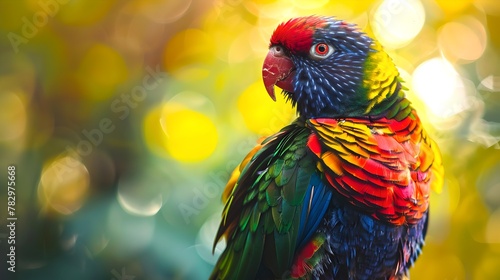 Vibrant Rainbow Lorikeet Perched, Nature's Color Palette on Display. Vivid Wildlife Photography Suitable for Diverse Applications. AI © Irina Ukrainets